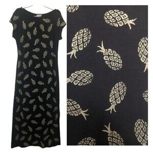 Shann women's XL novelty pineapple print ribbed cotton maxi dress EUC